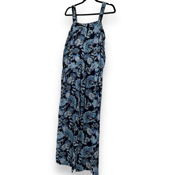 Ann Taylor Loft Jumpsuit Size 8 Blue Floral Print Square Neck Boho Casual Rayon - Picture 5 of 16